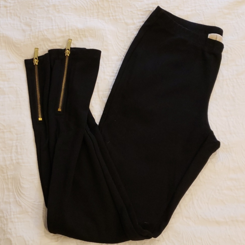 Michael Kors Black Leggings with Gold Ankle Zipper